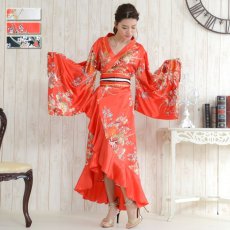画像1: 再入荷！帯付き花魁着物ロングドレス (1)