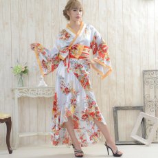 画像6: 再入荷！【3カラー】花魁風帯付き総和柄サテン裾フリルロングドレス (6)