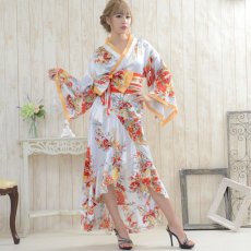 画像5: 再入荷！【3カラー】花魁風帯付き総和柄サテン裾フリルロングドレス (5)