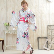 画像3: 再入荷！孔雀サテン和柄ロング着物ドレス コスチューム コスプレ キャバドレス 花魁 (3)