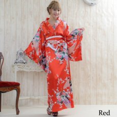 画像6: 再入荷！孔雀サテン和柄ロング着物ドレス コスチューム コスプレ キャバドレス 花魁 (6)
