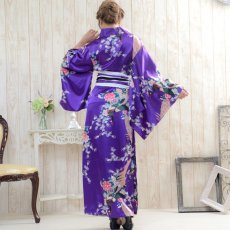 画像5: 再入荷！孔雀サテン和柄ロング着物ドレス コスチューム コスプレ キャバドレス 花魁 (5)