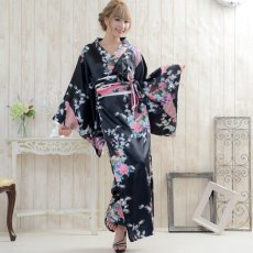 画像1: 再入荷！孔雀サテン和柄ロング着物ドレス コスチューム コスプレ キャバドレス 花魁 (1)