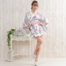 画像7: ゴールドパイピングフリルサテンミニ着物ドレス コスプレ キャバドレス 花魁 (7)