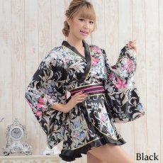 画像3: ゴールドパイピングフリルサテンミニ着物ドレス コスプレ キャバドレス 花魁 (3)