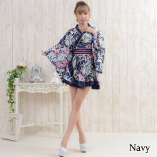 画像8: ゴールドパイピングフリルサテンミニ着物ドレス コスプレ キャバドレス 花魁 (8)