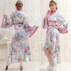 画像6: サテン和柄ロング着物ドレス キャバドレス 花魁 コスプレ (6)