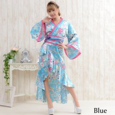 画像7: サテン和柄ロング着物ドレス キャバドレス 花魁 コスプレ (7)