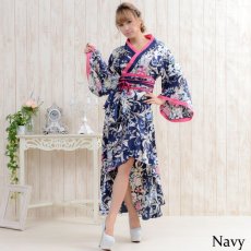 画像3: サテン和柄ロング着物ドレス キャバドレス 花魁 コスプレ (3)