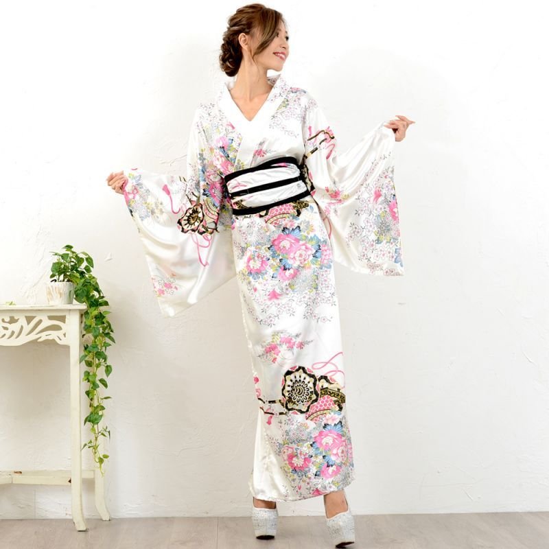 再入荷＆新色追加】帯付き花魁シリーズ☆和柄サテン着物ロングドレス