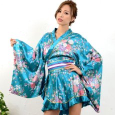 画像8: 再入荷！ゴールドパイピングフリルサテンミニ着物ドレス コスプレキャバドレス よさこい 花魁 (8)