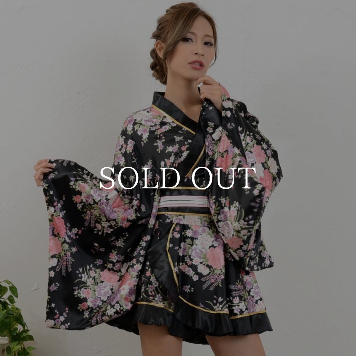 画像3: 再入荷！ゴールドパイピングフリルサテンミニ着物ドレス コスプレキャバドレス よさこい 花魁 (3)