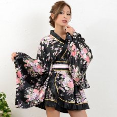 画像3: 再入荷！ゴールドパイピングフリルサテンミニ着物ドレス コスプレキャバドレス よさこい 花魁 (3)