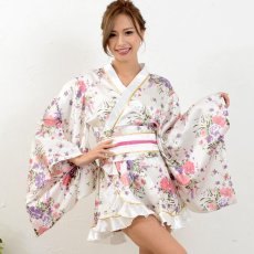 画像5: 再入荷！ゴールドパイピングフリルサテンミニ着物ドレス コスプレキャバドレス よさこい 花魁 (5)