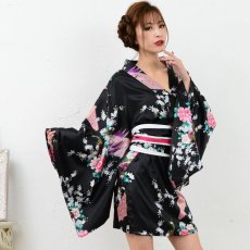 画像2: 再入荷！サテン和柄豪華花魁ミニ着物ドレス 和柄 よさこい 花魁 コスプレ キャバドレス (2)