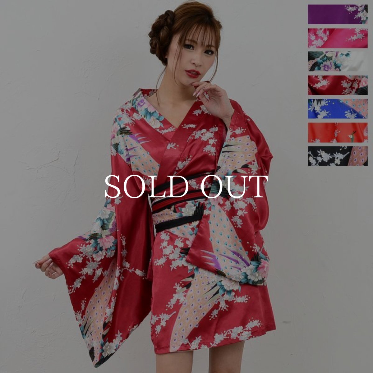 画像3: 再入荷！サテン和柄豪華花魁ミニ着物ドレス 和柄 よさこい 花魁 コスプレ キャバドレス (3)