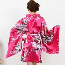 画像8: 再入荷！サテン和柄豪華花魁ミニ着物ドレス 和柄 よさこい 花魁 コスプレ キャバドレス (8)