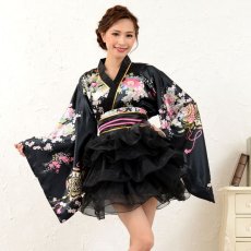 画像6: 再入荷！【8カラー】サテン和柄豪華花魁ミニ着物ドレス 和柄 よさこい 花魁 コスプレ キャバドレス (6)