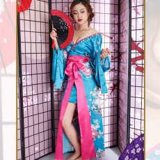 画像2: 残りわずか！【SALE20％OFF】サテン花車リボンロング着物ドレス コスチューム コスプレキャバドレス 花魁 (2)