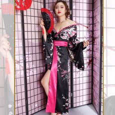 画像10: 残りわずか！【SALE20％OFF】サテン花車リボンロング着物ドレス コスチューム コスプレキャバドレス 花魁 (10)