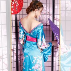 画像3: 残りわずか！【SALE20％OFF】サテン花車リボンロング着物ドレス コスチューム コスプレキャバドレス 花魁 (3)