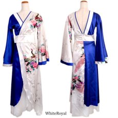 画像8: ツートンカラー孔雀和柄ロング着物ドレス よさこい 花魁 コスプレ キャバドレス (8)