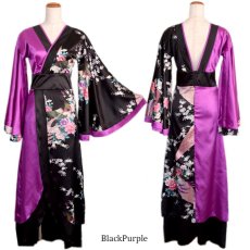 画像7: ツートンカラー孔雀和柄ロング着物ドレス よさこい 花魁 コスプレ キャバドレス (7)