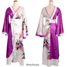 画像2: ツートンカラー孔雀和柄ロング着物ドレス よさこい 花魁 コスプレ キャバドレス (2)
