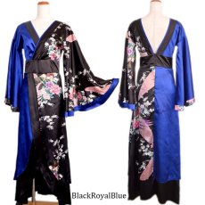 画像1: ツートンカラー孔雀和柄ロング着物ドレス よさこい 花魁 コスプレ キャバドレス (1)
