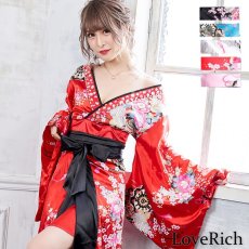 画像4: 残りわずか！【SALE20％OFF】サテン花車リボンロング着物ドレス コスチューム コスプレキャバドレス 花魁 (4)