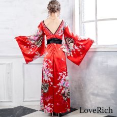 画像7: 残りわずか！【SALE20％OFF】サテン花車リボンロング着物ドレス コスチューム コスプレキャバドレス 花魁 (7)