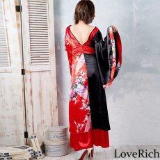 画像4: ツートンカラー孔雀和柄ロング着物ドレス よさこい 花魁 コスプレ キャバドレス (4)