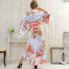 画像7: 再入荷！【3カラー】花魁風帯付き総和柄サテン裾フリルロングドレス (7)