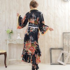 画像4: 再入荷！【3カラー】花魁風帯付き総和柄サテン裾フリルロングドレス (4)