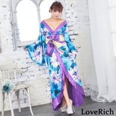 画像12: 残りわずか！【SALE20％OFF】サテン花柄ロング着物ドレス 衣装 ダンス よさこい 花魁 コスプレ キャバドレス (12)