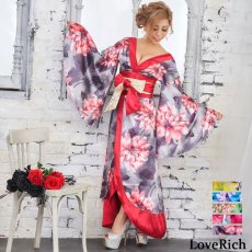 画像7: 残りわずか！【SALE20％OFF】サテン花柄ロング着物ドレス 衣装 ダンス よさこい 花魁 コスプレ キャバドレス (7)