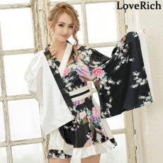 画像6: 再入荷！【9カラー】ツートンカラー 花魁 フリル ミニ 着物ドレス 孔雀柄 和柄 ダンス よさこい コスプレ キャバドレス (6)