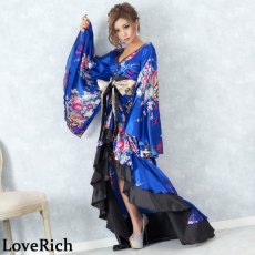 画像1: 再入荷！【5カラー/2点セット】サテン和柄フリルロング着物ドレス 衣装 ダンス よさこい 花魁 コスプレ キャバドレス (1)