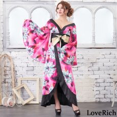 画像3: 残りわずか！【SALE20％OFF】サテン花柄ロング着物ドレス 衣装 ダンス よさこい 花魁 コスプレ キャバドレス (3)