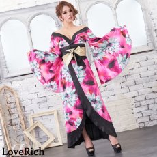 画像4: 残りわずか！【SALE20％OFF】サテン花柄ロング着物ドレス 衣装 ダンス よさこい 花魁 コスプレ キャバドレス (4)