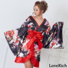 画像1: 在庫限り！【SALE20％OFF】【5カラー/2点セット】和柄 花魁 着物 ミニ ドレス 衣装 ダンス よさこい コスプレ キャバドレス (1)