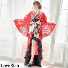 画像5: 再入荷！【5カラー/2点セット】サテン和柄フリルロング着物ドレス 衣装 ダンス よさこい 花魁 コスプレ キャバドレス (5)