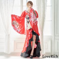 画像7: 再入荷！【5カラー/2点セット】サテン和柄フリルロング着物ドレス 衣装 ダンス よさこい 花魁 コスプレ キャバドレス (7)