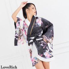 画像10: 再入荷！【4カラー/2点セット】ツートンカラー ミニ 和柄 花魁 着物 ドレス ダンス よさこい 花魁 コスプレ キャバドレス (10)