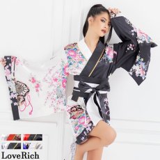 画像2: 再入荷！【4カラー/2点セット】ツートンカラー ミニ 和柄 花魁 着物 ドレス ダンス よさこい 花魁 コスプレ キャバドレス (2)