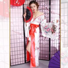 画像11: 残りわずか！【SALE20％OFF】サテン花車リボンロング着物ドレス コスチューム コスプレキャバドレス 花魁 (11)