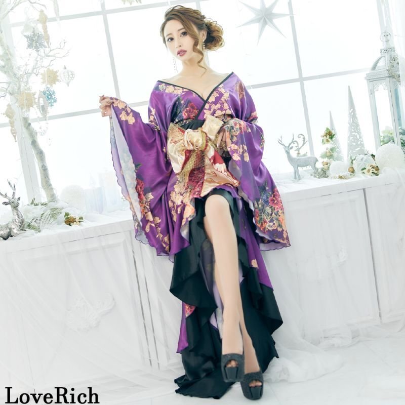 5カラー/3点セット】フリル 豪華 花魁 着物 ドレス イベント コスプレ