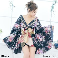 画像4: 再入荷！【4カラー/3点セット】豪華 帯 フリル 花柄 ミニ 花魁 着物 ドレス コスプレ イベント キャバドレス (4)