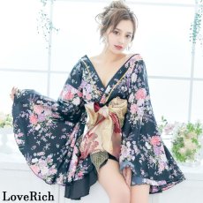 画像3: 再入荷！【4カラー/3点セット】豪華 帯 フリル 花柄 ミニ 花魁 着物 ドレス コスプレ イベント キャバドレス (3)