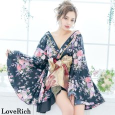 画像4: 再入荷！【4カラー/3点セット】豪華 帯 フリル 花柄 ミニ 花魁 着物 ドレス コスプレ イベント キャバドレス (4)